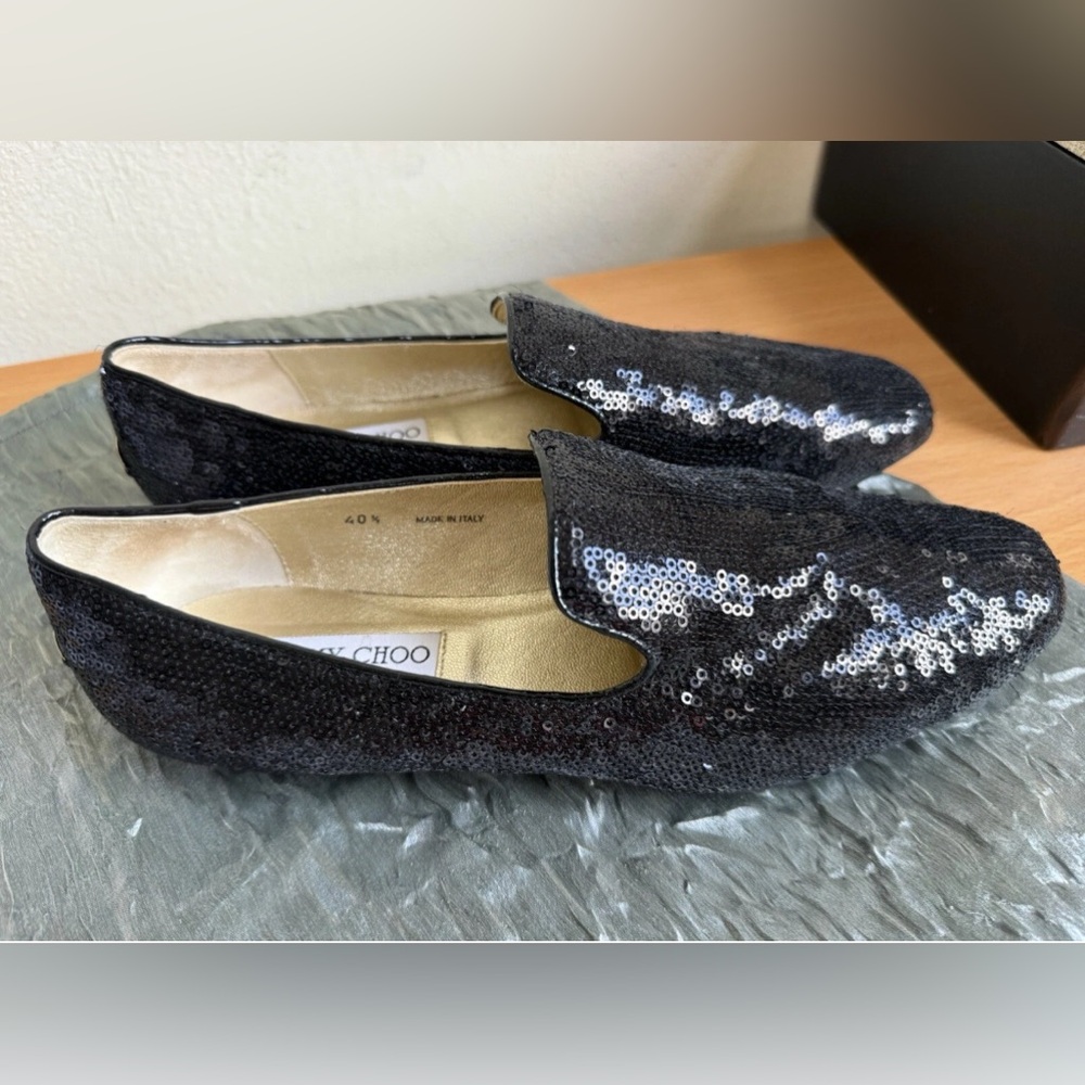 Jimmy Choo Sequins Evening Loafers Black New Size 10